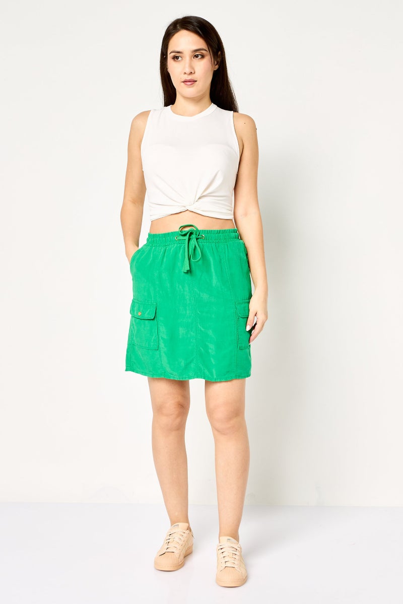 promod Women Plain Mini Skirt, Green - Image 2